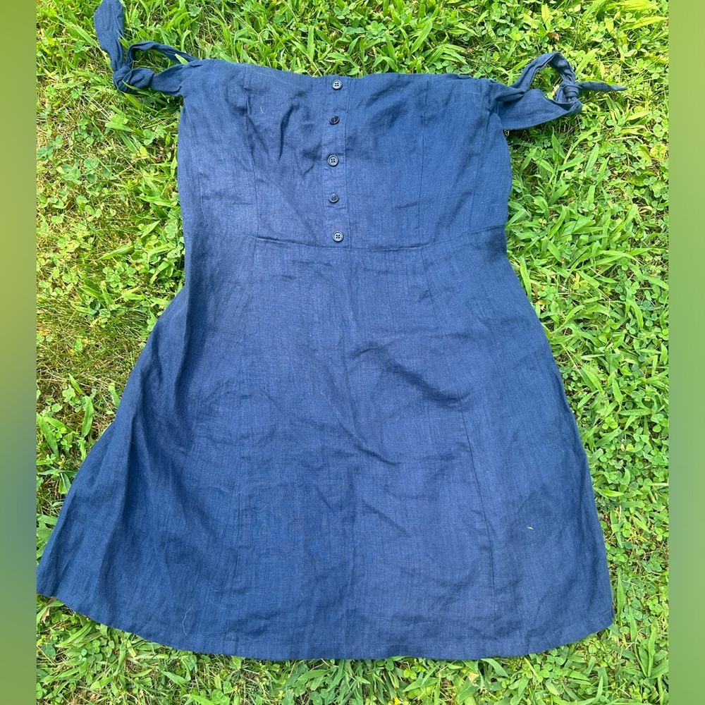 Reformation strapless linen mini dress